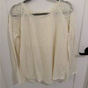 One September Anthropologie Cream Lace Boho Blouse XL Cottagecore Long Sleeve